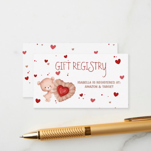 Liefje Rood Baby shower Gift Registry Kaart (Voorkant / Achterkant in situ)
