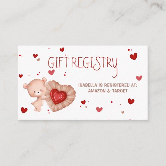 Liefje Rood Baby shower Gift Registry Kaart (Voorkant)