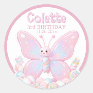 Liefje Roze Aardbei Verjaardag Vlinder Ronde Sticker