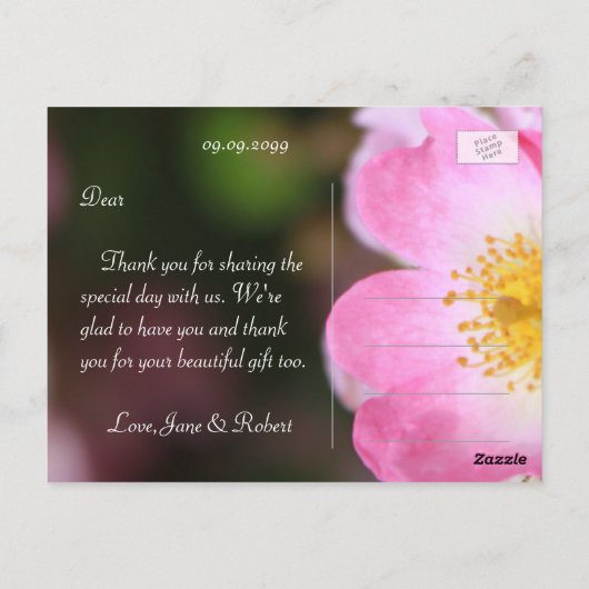 liefje roze bloem bruiloft met roos bedankt briefkaart (Achterkant)