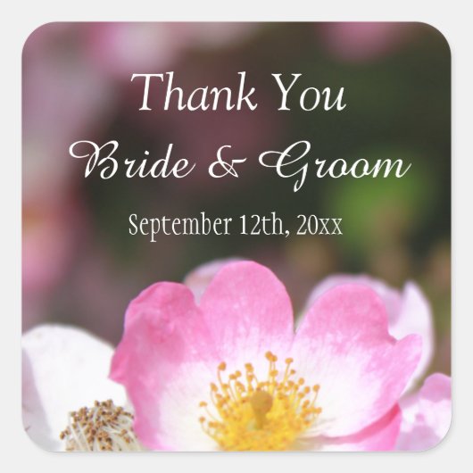 liefje roze bloem bruiloft met roos bedankt vierkante sticker (Voorkant)