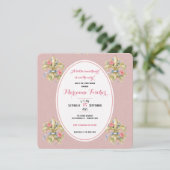 Liefje roze Fleur de Lys babyshower uitnodiging (Staand voorkant)