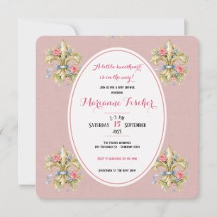 Liefje roze Fleur de Lys babyshower uitnodiging