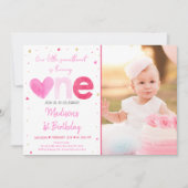 Liefje Roze Gouden Harten Eerste Verjaardag Kaart (Voorkant)