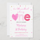 Liefje Roze Gouden Harten Eerste Verjaardag Kaart (Voorkant)