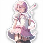 Liefje Roze-Haired Anime Beauty Sticker (Voorkant)