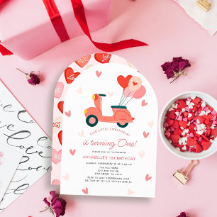 Liefje Roze Scooter Ballonnen Meisje 1e Verjaardag Kaart