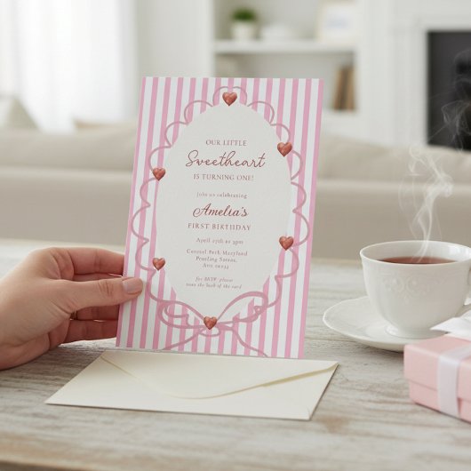 Liefje Roze Streep Eerste Verjaardag QR Code Kaart