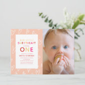 Liefje Roze Valentijnsdag 1e Verjaardag Foto Kaart (Staand voorkant)