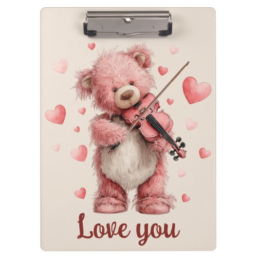 Liefje Teddy met viool Klembord (Voorkant)