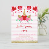 Liefje Valentijn Eenhoorn Verjaardagsuitnodiging Kaart (Staand voorkant)