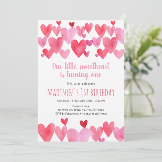 Liefje Waterverf Eerste verjaardag Kaart (Staand voorkant)