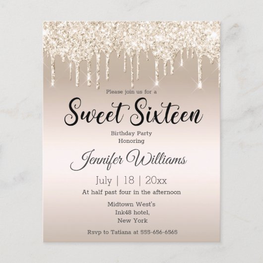 liefje zestien goudhoudende gliters - uitnodiging (Voorkant)