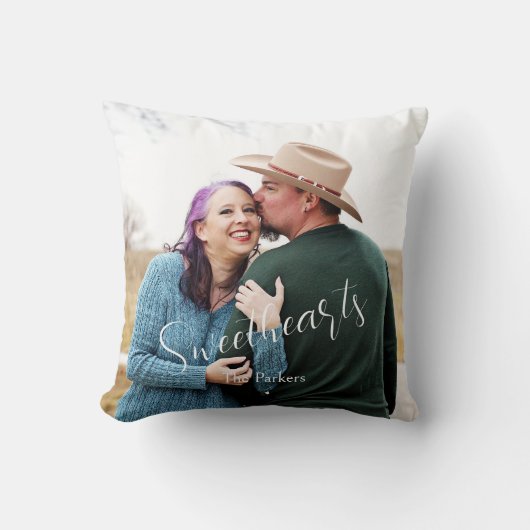 Liefjes houden van elegante script foto naam kussen (Voorkant)