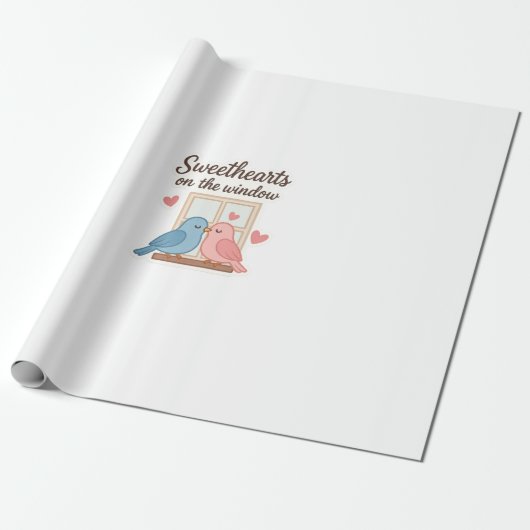 Liefjes op het raam - Schattigee Lovebirds Sticker Cadeaupapier (Uitgerold)