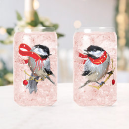 Liefjes Paar Sneeuwachtige Winter Chickadees Blikvorm Glas