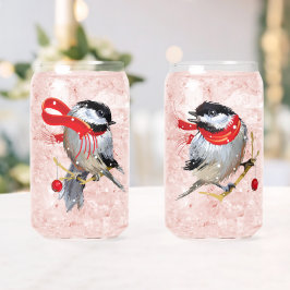 Liefjes Paar Sneeuwachtige Winter Chickadees Blikvorm Glas