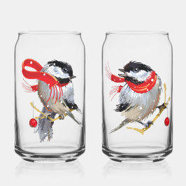 Liefjes Paar Sneeuwachtige Winter Chickadees Blikvorm Glas