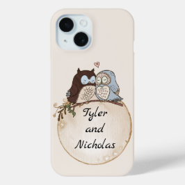 Liefkozende Uilen Voeg Namen Cadeau voor Vriendin iPhone 15 Case