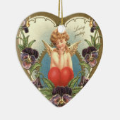 LIEFKUPID MET HEART- EN PANSIEValentijnsdag Keramisch Ornament (Rechts)