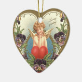 LIEFKUPID MET HEART- EN PANSIEValentijnsdag Keramisch Ornament (Links)