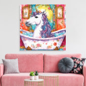 Lieflijk Eenhoorn in bad Canvas Afdruk (Insitu (Woonkamer))