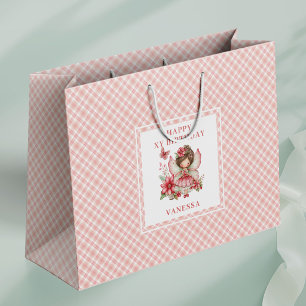 Lieflijk Feeëachtig Meisje Blozend Bloemen Verjaar Groot Cadeauzakje