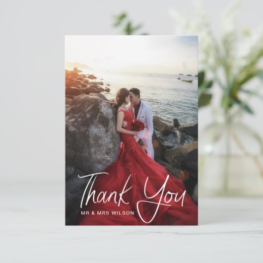 Lieflijk modern schrift | Dank je kaart met foto (Staand voorkant)