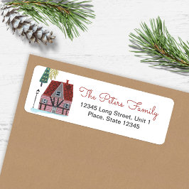 Lieflijk Noordse Huis Dorp Kerst Etiket