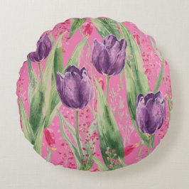 Lieflijk, Paars, Schokkend Roze Tulp Bloemen Patro Rond Kussen