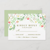 lieflijk romantisch | Bloemen Trouwmaaltijd keuze RSVP Kaartje (Voorkant / Achterkant)