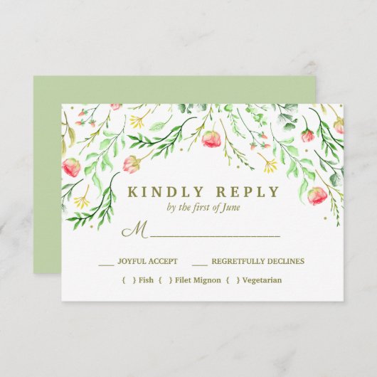 lieflijk romantisch | Bloemen Trouwmaaltijd keuze  RSVP Kaartje (Voorkant / Achterkant)