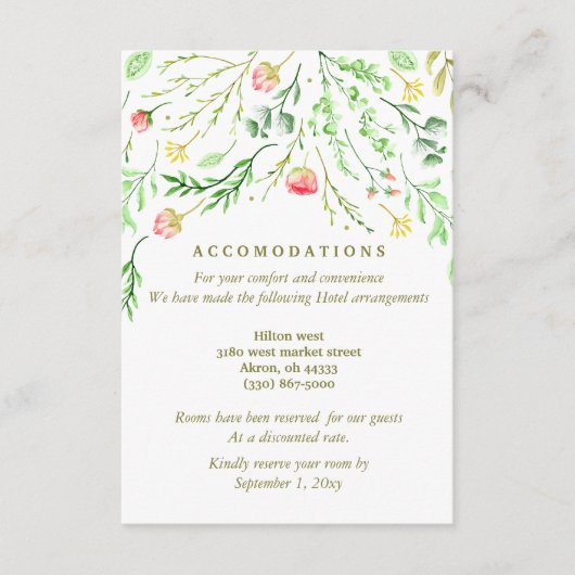 lieflijk romantisch | Bloemenbruiloft Accommodatie Informatiekaartje (Voorkant)