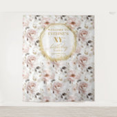 Lieflijk Stof Roze Bloemige Verjaardag Fotobooth Wandkleed (Voorkant)