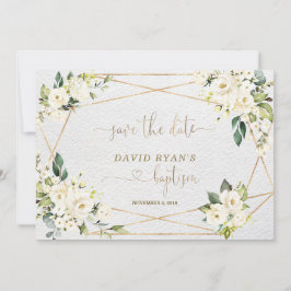 Lieflijke Aquarel Blauwe Bloem Goud Doopfeest Save The Date