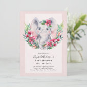 Lieflijke Bloemige Olifant Baby Shower Uitnodiging (Staand voorkant)