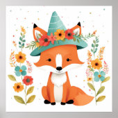 Lieflijke bloemrijke rode vos-kinderkamer muurkuns poster (Voorkant)