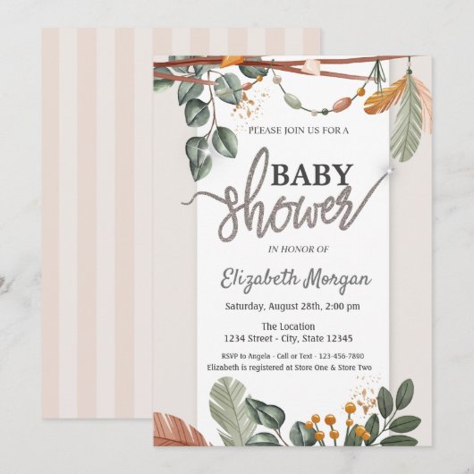 Lieflijke Boho Baby Shower Kaart (Voorkant / Achterkant)