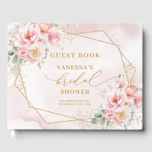 Lieflijke Boho Pastel Roze Gouden Rozen Bruidsdine Gastenboek (Voorkant)