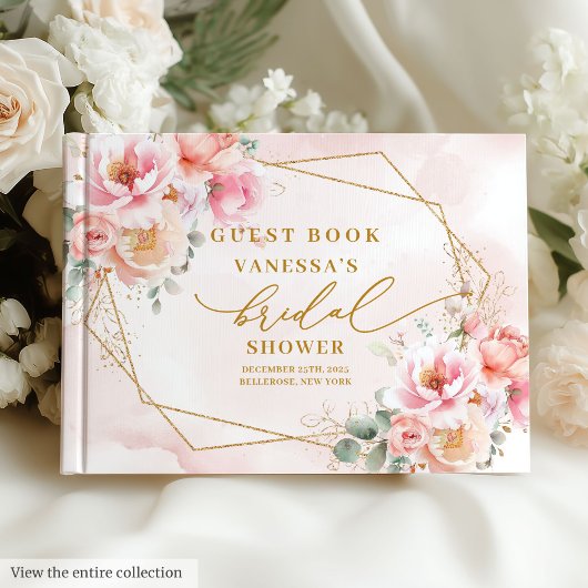 Lieflijke Boho Pastel Roze Gouden Rozen Bruidsdine Gastenboek
