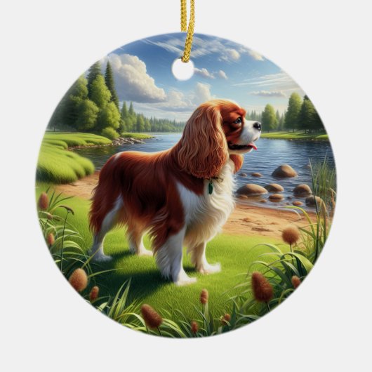Lieflijke Cavalier King Charles Spaniel Aandenken Keramisch Ornament (Voorkant)