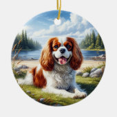 Lieflijke Cavalier King Charles Spaniel Aandenken Keramisch Ornament (Voorkant)