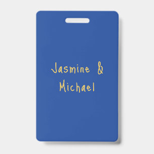 Lieflijke Chic Calligrafie Koppel Namen Blauw & Go Badge