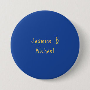 Lieflijke Chic Calligrafie Koppel Namen Blauw & Go Ronde Button 7,6 Cm