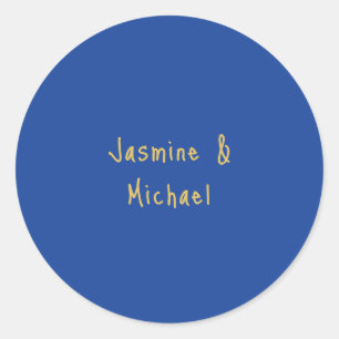 Lieflijke Chic Calligrafie Koppel Namen Blauw & Go Ronde Sticker