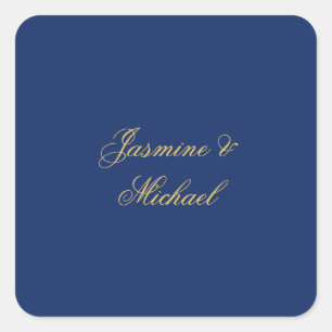 Lieflijke Chic Calligrafie Koppel Namen Blauw & Go Vierkante Sticker