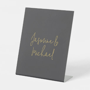 Lieflijke Chic Calligrafie Koppel Namen Grijs & Go Reclamebord Met Voetstuk