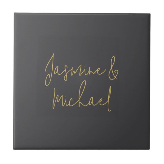 Lieflijke Chic Calligrafie Koppel Namen Grijs & Go Tegeltje (Voorkant)