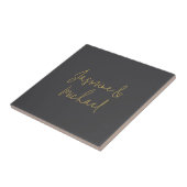 Lieflijke Chic Calligrafie Koppel Namen Grijs & Go Tegeltje (Zijkant)