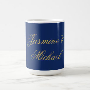 Lieflijke Chique Calligrafie Koppel Namen Blauw &  Koffiemok